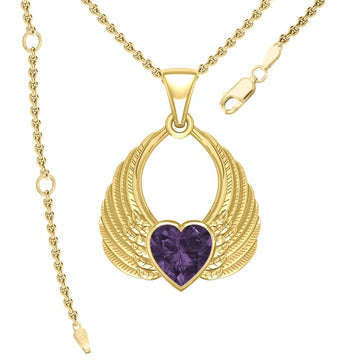 Gemstone Heart Angel Wings Yellow Gold Pendant GPD5169 - Jewelry